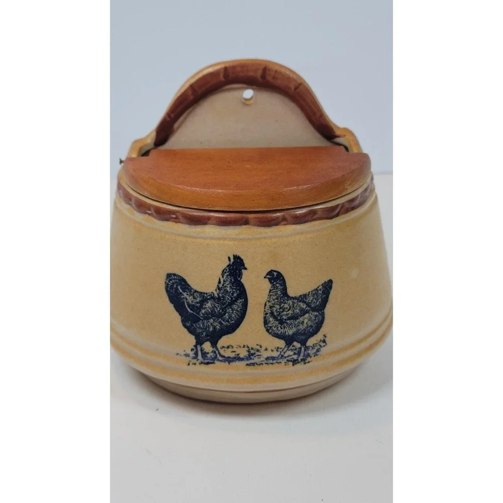 Vintage Salt Box with Hen and Rooster 70s